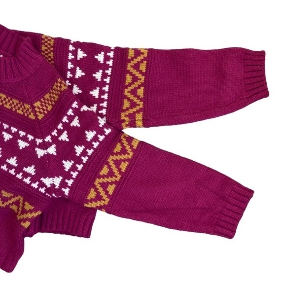 Universal Thread Fuchsia Pink Knitted Fair Isle Sweater Cropped Mock Neck Sz L - Picture 12 of 14